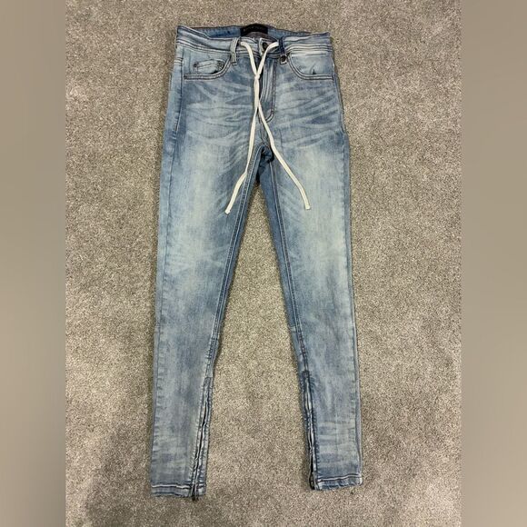 Hyper Denim Skinny Jeans – Light Wash, Drawstring Waist, Ankle Zips – 30 - Picture 1 of 6